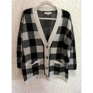 FALL CLEARANCE Cozy Loft Black and White Checkered Cardigan XL